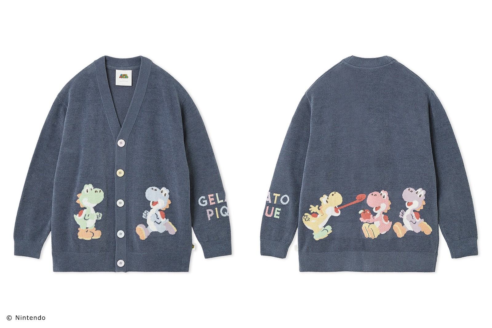 【スーパーマリオ】【ユニセックス】キノピオ＆ヨッシージャガードカーディガン 13,420円 ＜カラー：NVY＞＜サイズ：S-M、M-L＞