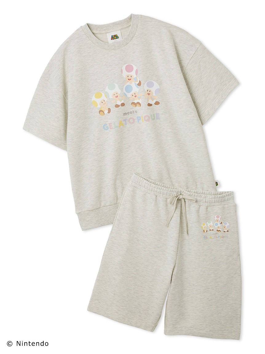 【スーパーマリオ】【メンズ】キノピオ＆ヨッシー裏毛プルオーバー&ハーフパンツセット 15,950円 ＜カラー：GRY＞＜サイズ：M、L＞