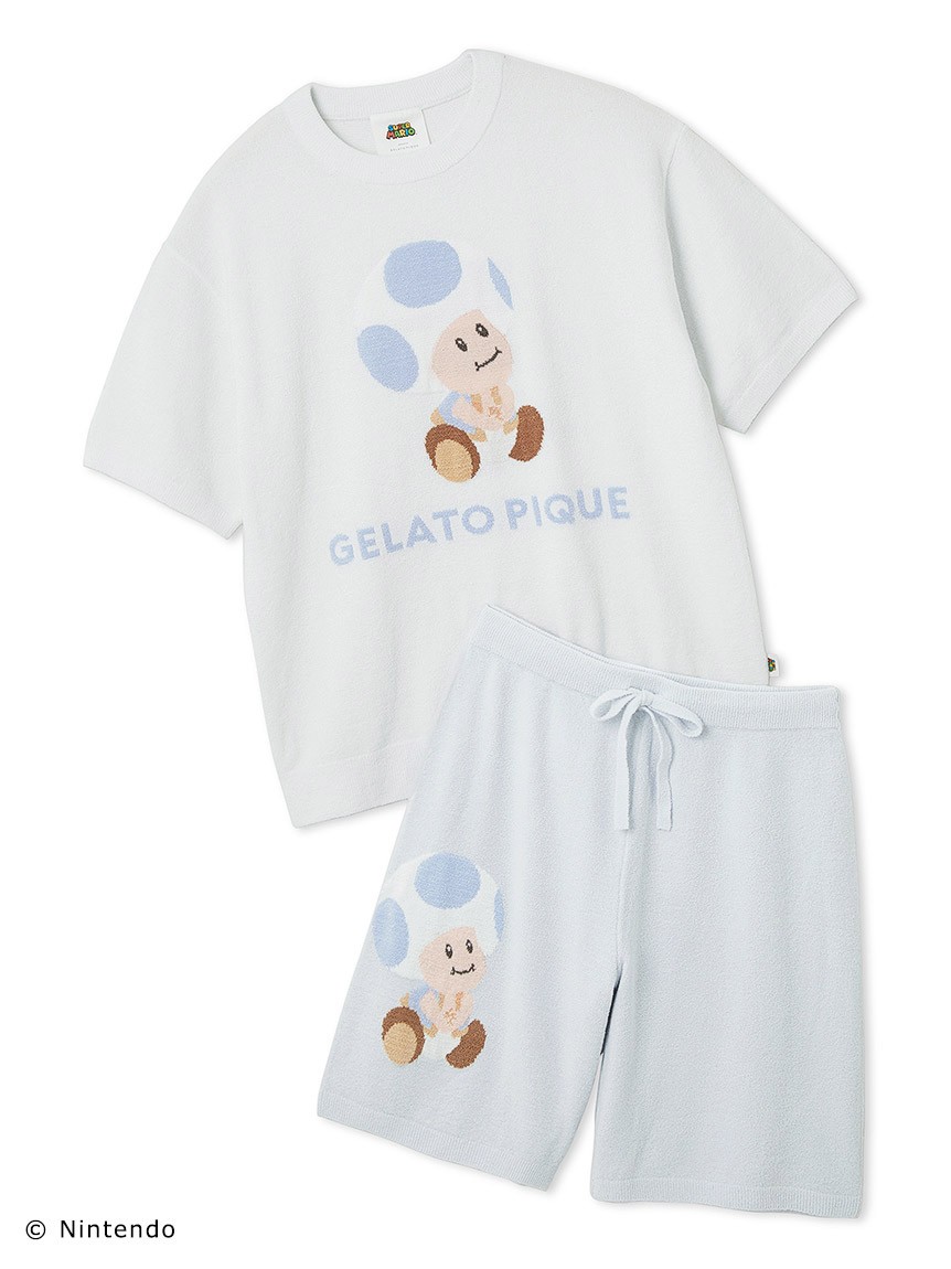 【スーパーマリオ】【メンズ】キノピオ＆ヨッシージャガードプルオーバーハーフパンツセット 17,820円 ＜カラー：BLU＞＜サイズ：M、L＞