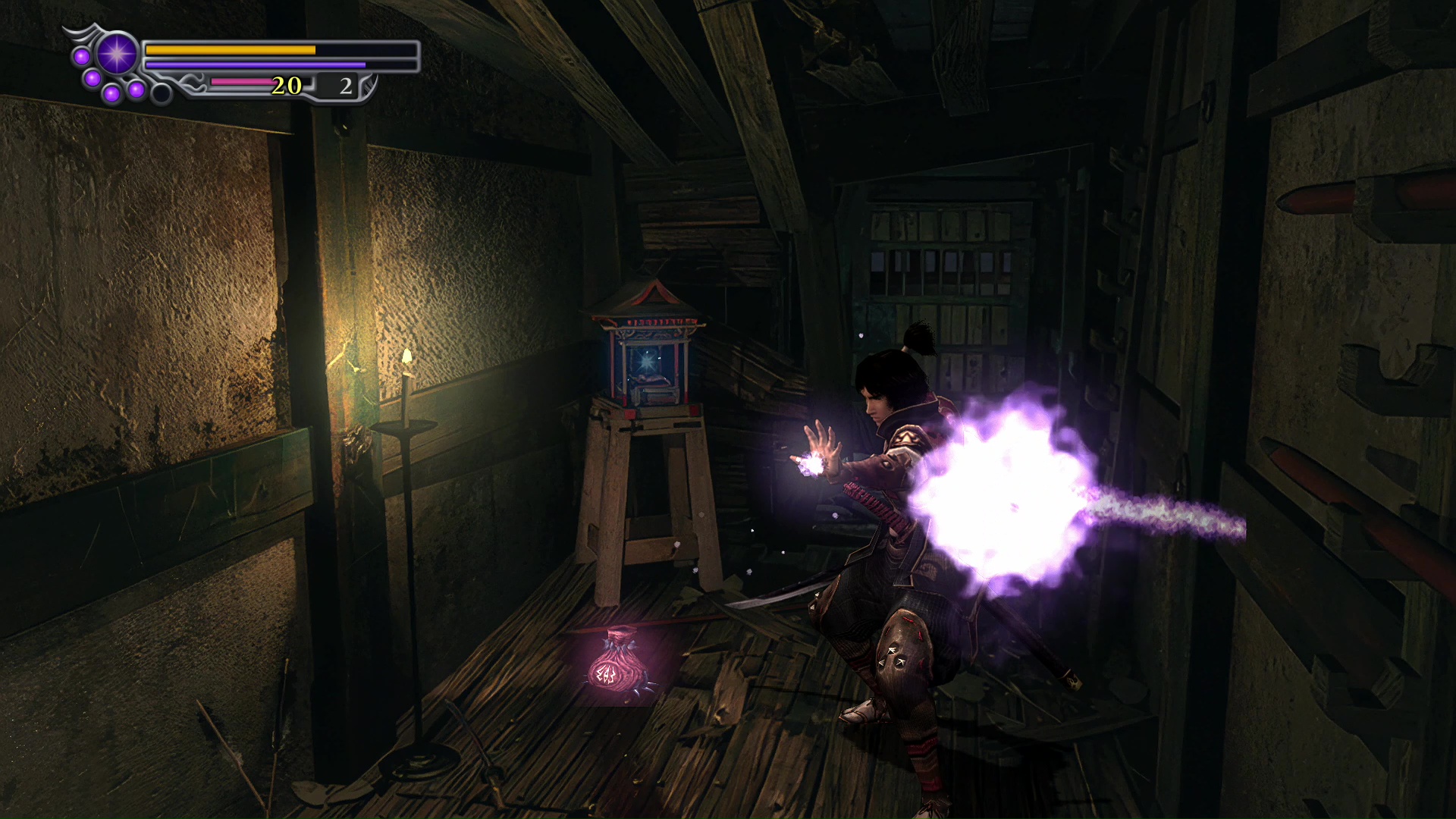 他の魂よりも大きい紫の魂を5個集めると鬼武者に変身できるようになる