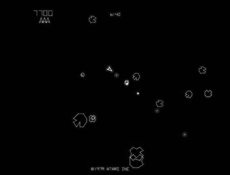 ルールはいたってシンプル。ショットで大小の隕石をひたすら撃って破壊すればオーケー
