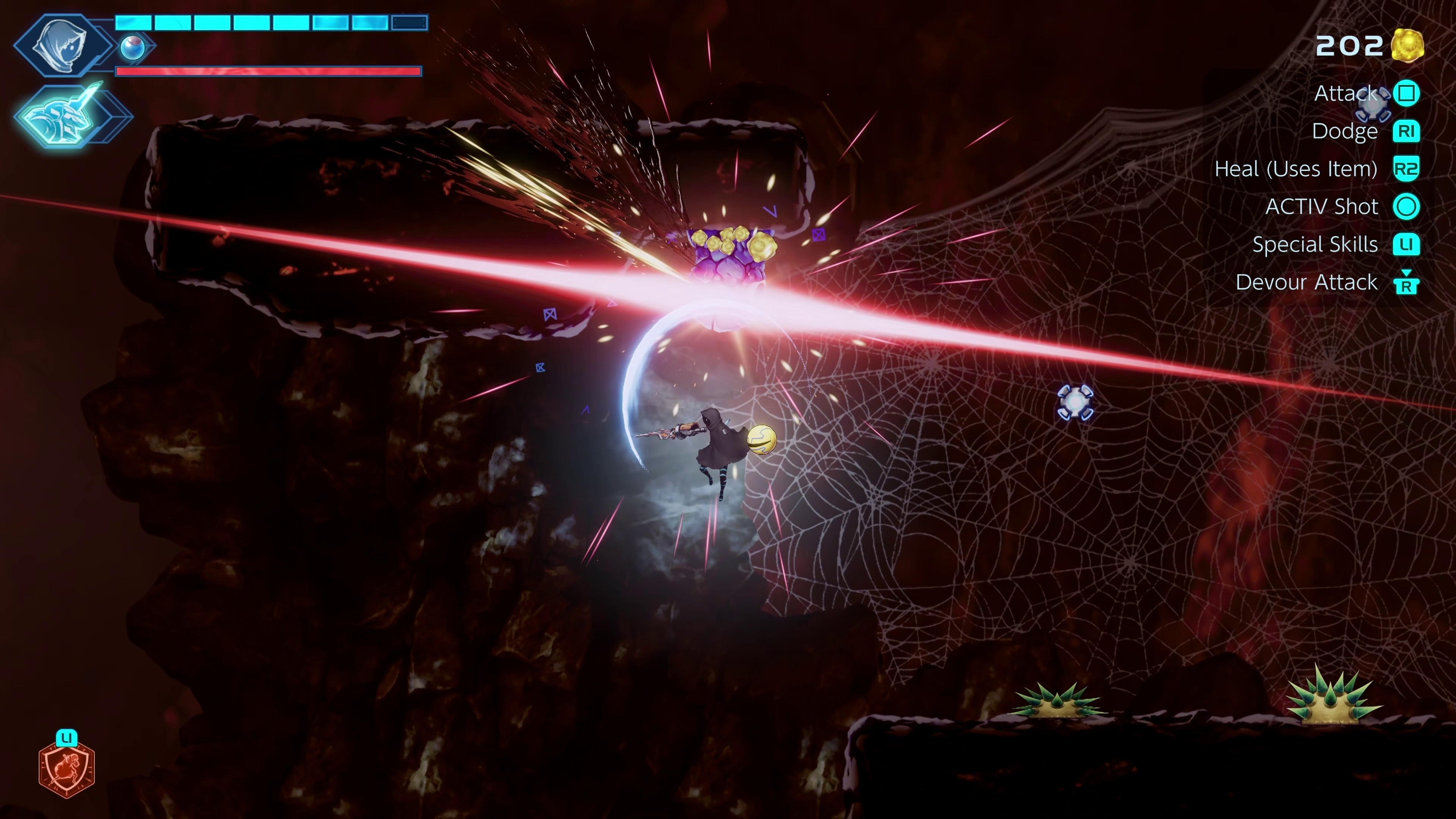 ド派手なエフェクトも相まって、戦闘がかなり爽快だ。敵の攻撃を回避するだけではなく、守りのアクションも用意されている