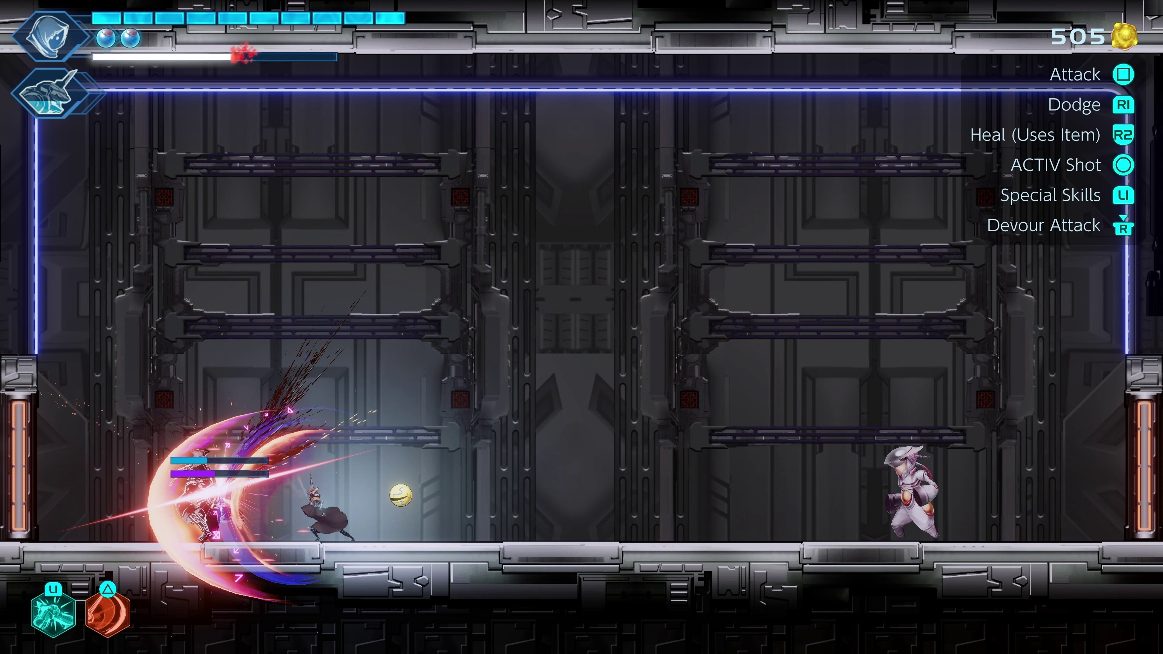 ド派手なエフェクトも相まって、戦闘がかなり爽快だ。敵の攻撃を回避するだけではなく、守りのアクションも用意されている