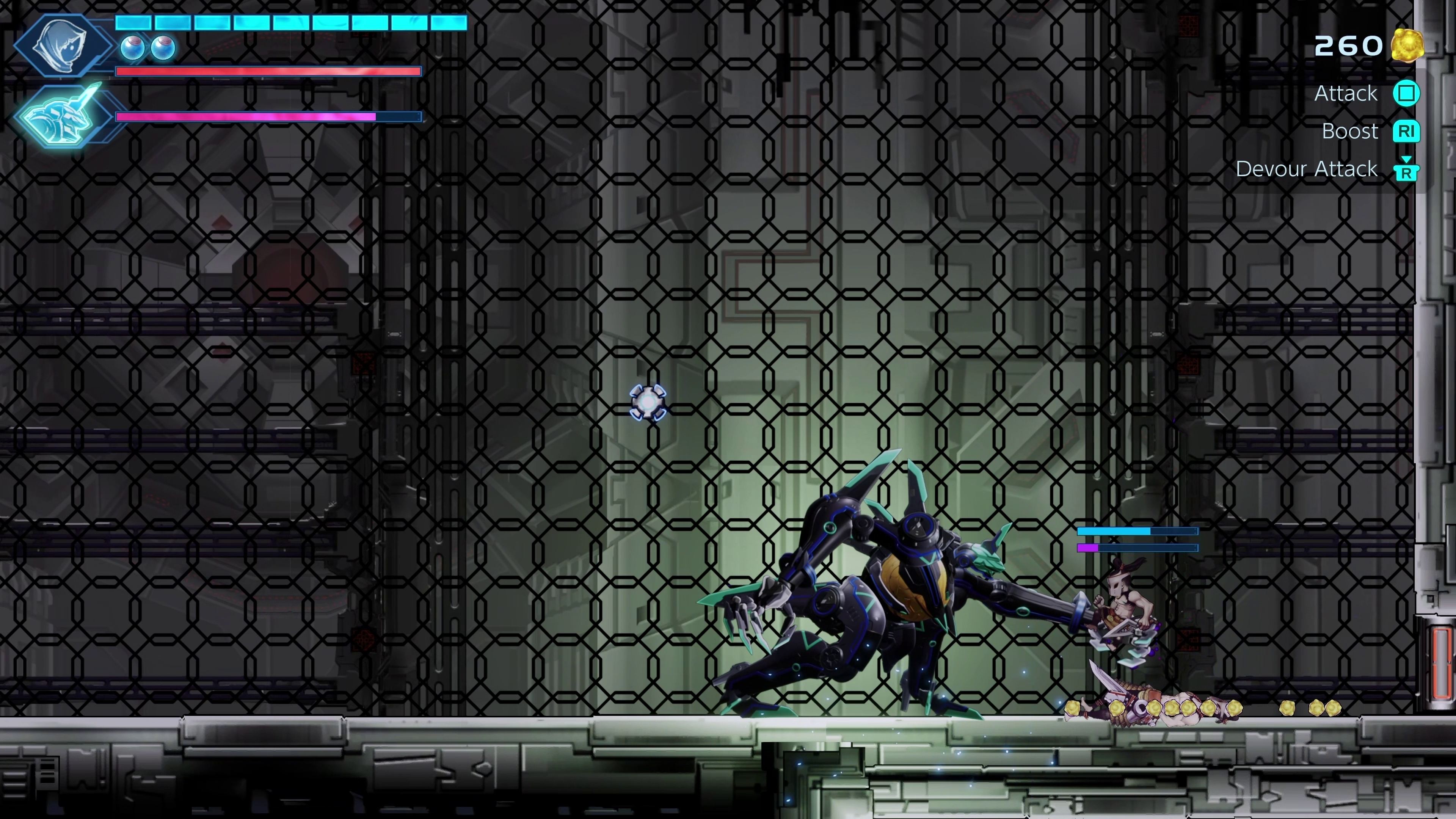 敵を丸飲みにして敵からパーツを獲得することができる