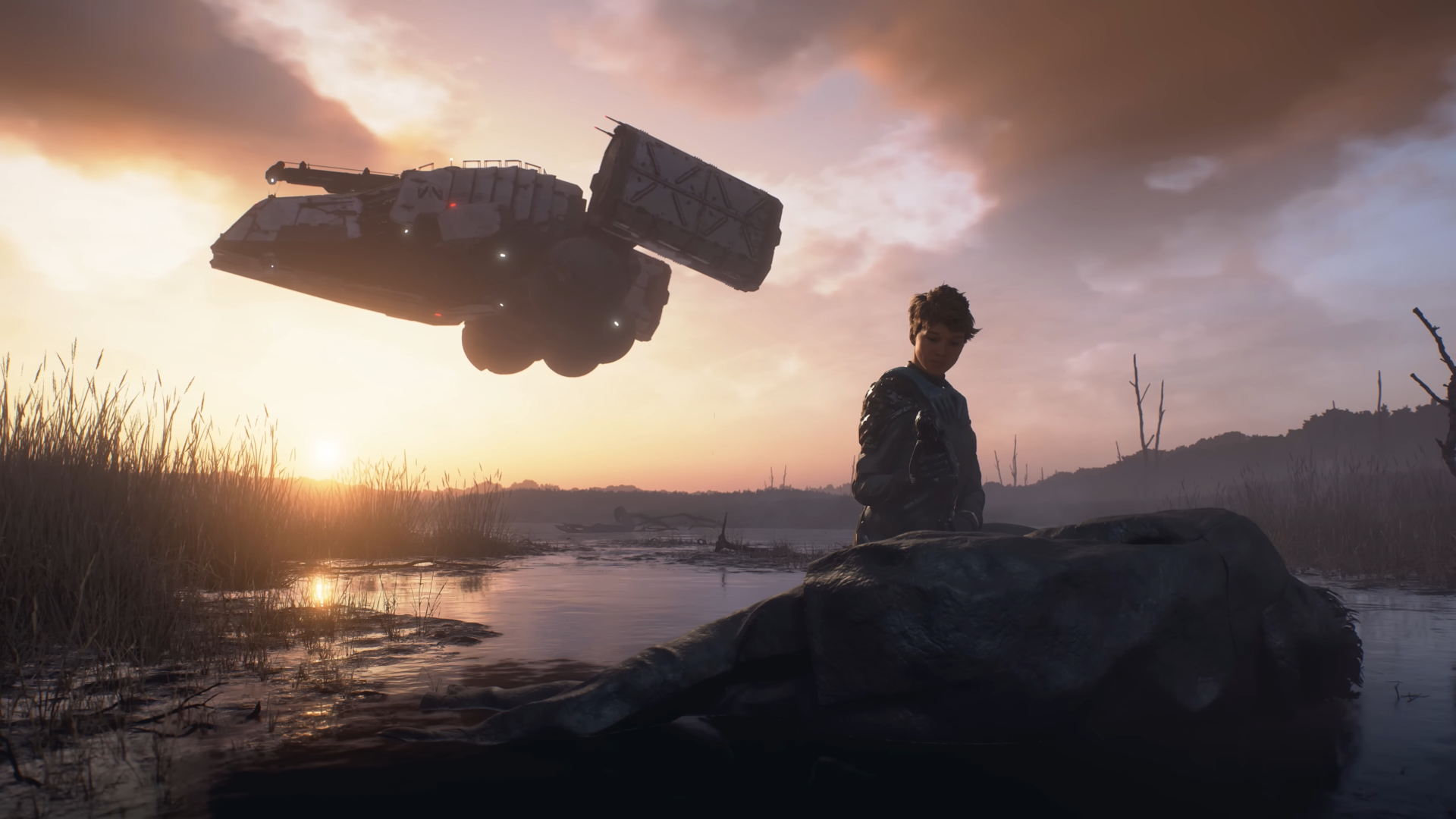 左上に見えるのがDHVマゼラン。タールに潜航し、ビーチを通って移動する　※「DEATH STRANDING 2: ON THE BEACH | プレオーダートレイラー」より抜粋