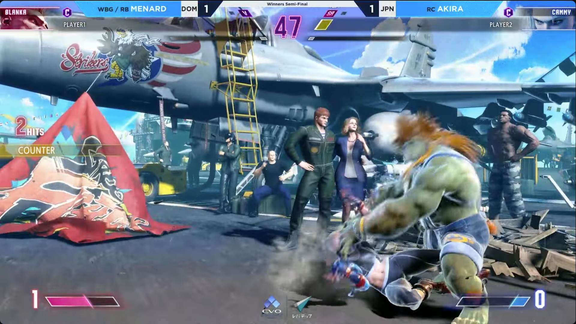 あきら選手のキャミィの起き攻めに対して、MenaRD選手のブランカはまさかの起き上がり空投げの逆択を決めて見事に勝利！