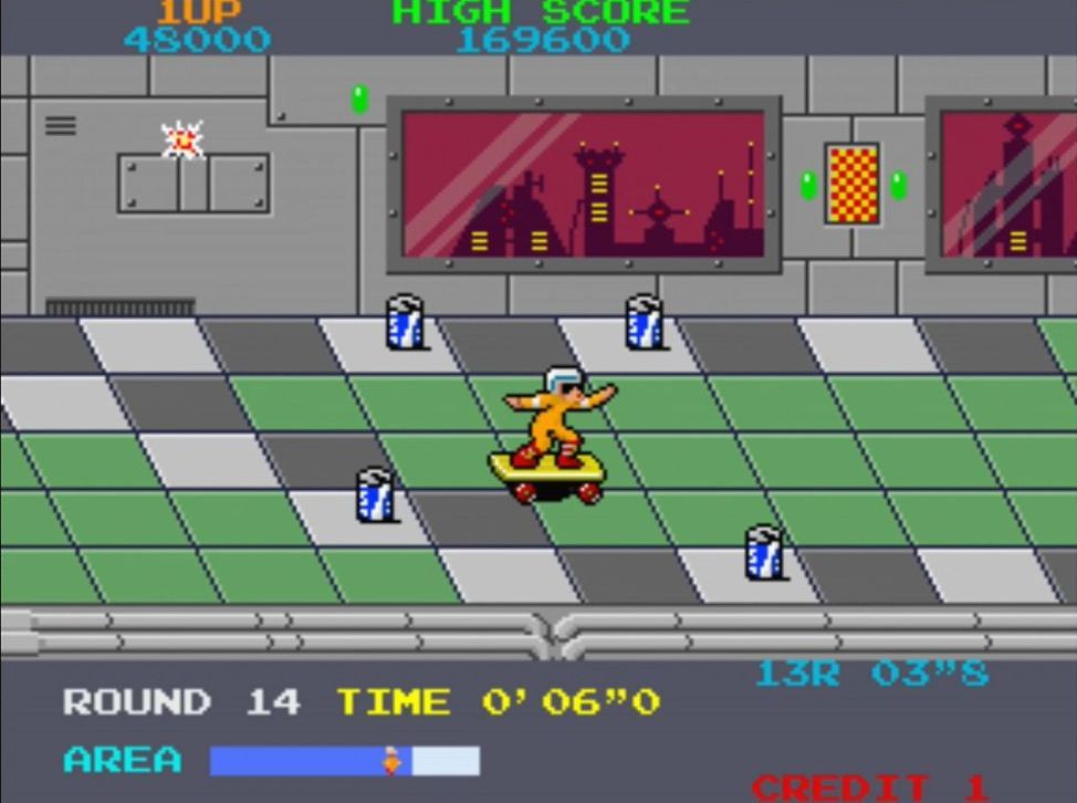 スケボーに乗ると、スリップゾーン上でも減速しないので快適！