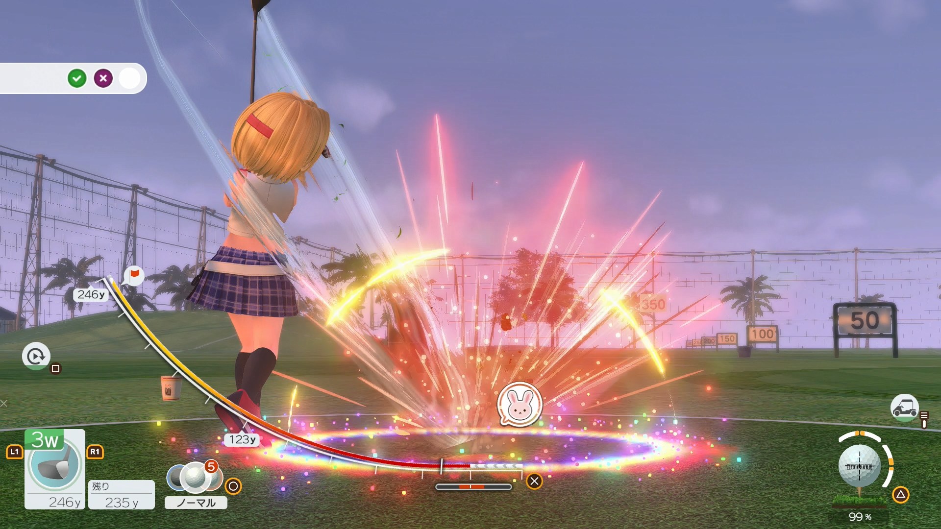 「ゲージショット」は「従来ショット」と同じようなゲージがスイングの軌道のように弧を描いているので、「従来ショット」と異なる感覚で楽しめる