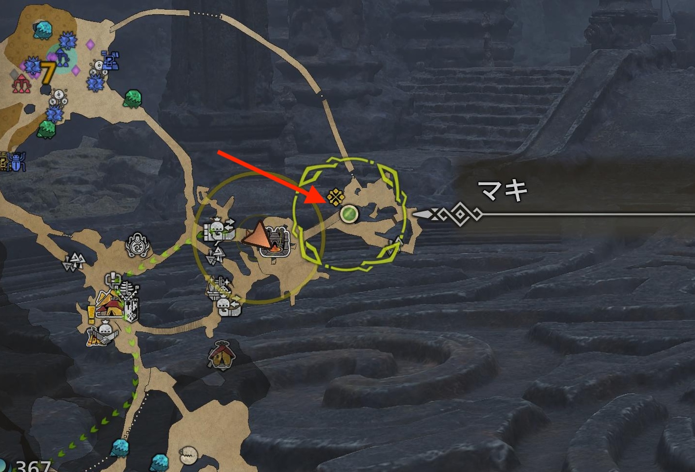 アズズの里に戻ってマキに報告しよう。マキは火釜の近くにいるのでファストトラベルが便利だ