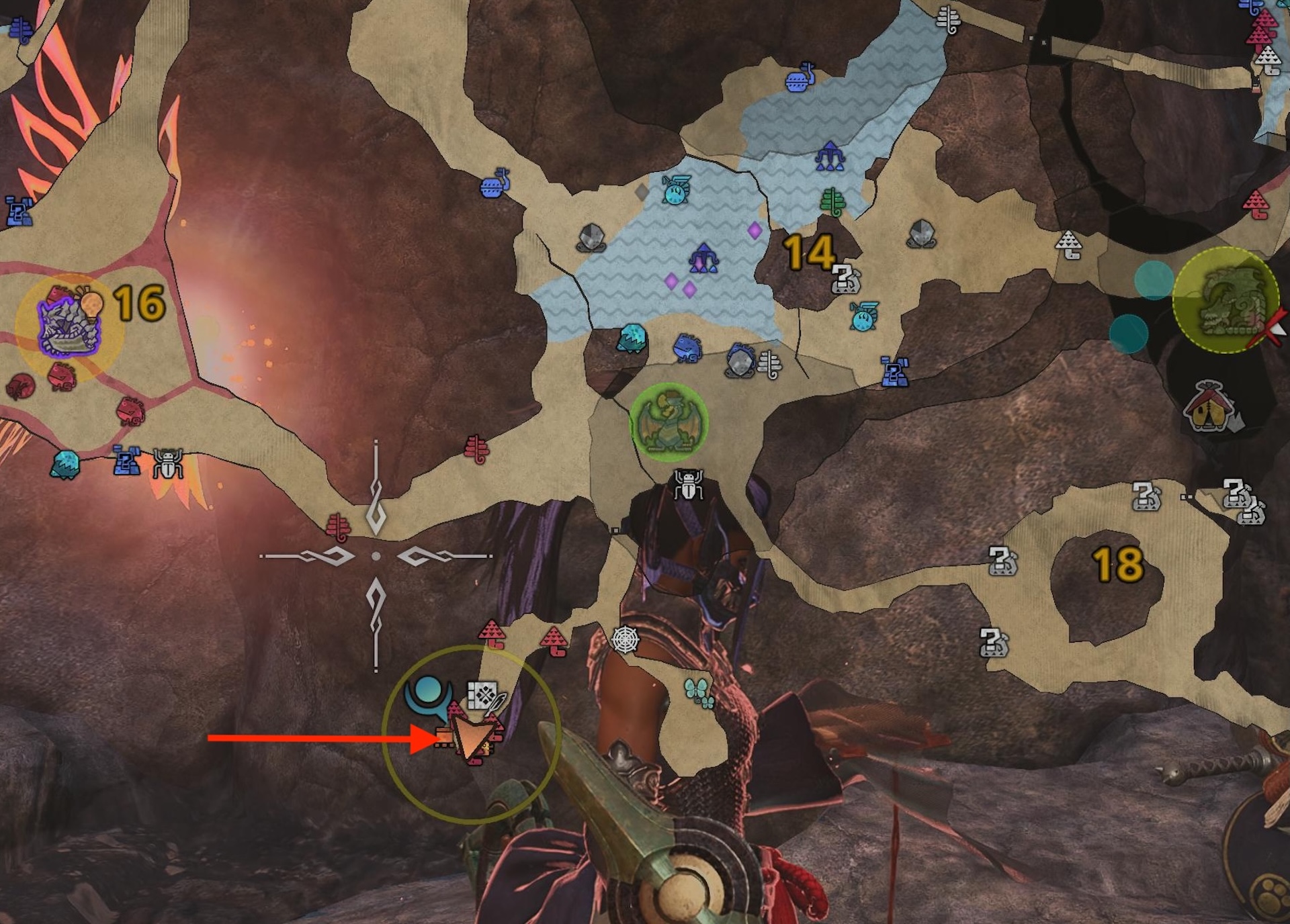 マップの位置はこの辺り。エリア14を目指して、そこから少し南にある出っ張ったエリアにいる