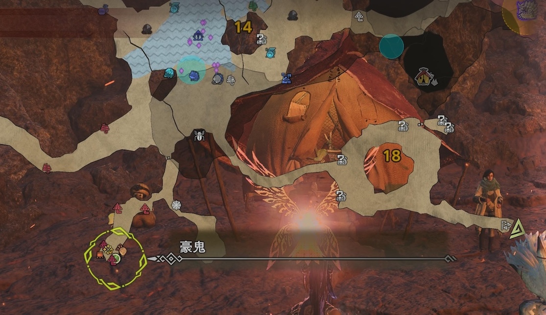 「覚悟の証明、強者の証」でアジャラカン（歴戦の個体）を討伐したあとは豪鬼に報告しに行こう。この時点でマップを開くと豪鬼の場所が表示されるようになっているので、ピンを刺して移動すると楽だ