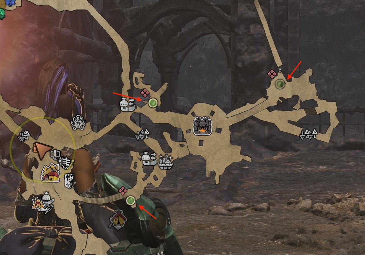 マップを開けば目的に目印が付いているのでわかりやすい。ピンを立てれば導蟲が誘導してくれるので迷いにくいと思う