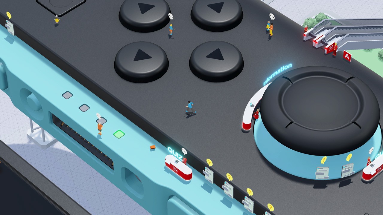 ひみつ展では、巨大なSwitch2の上を歩きながら、展示されている解説やミニゲームを巡っていく