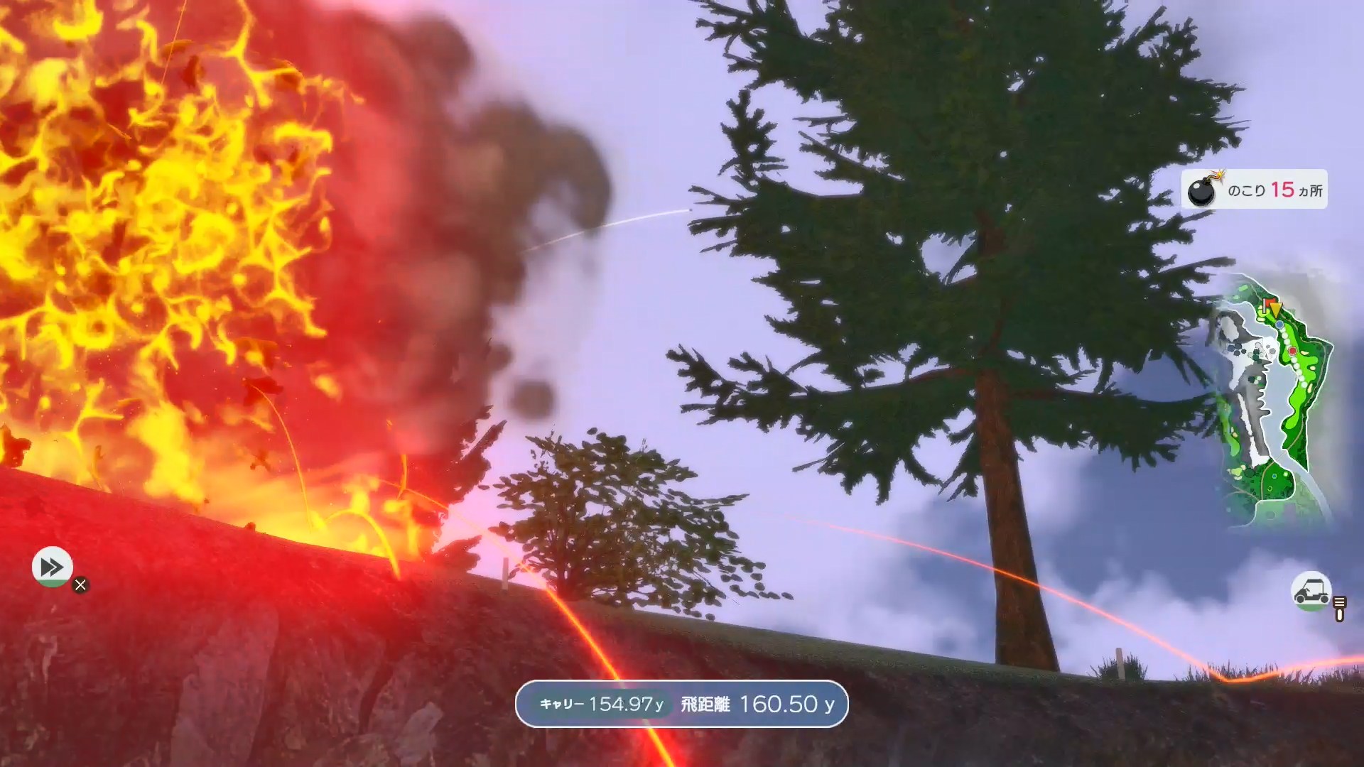 ボールが飛んで行った先が爆破ポイントの場合、爆発の連鎖が発生する事もある