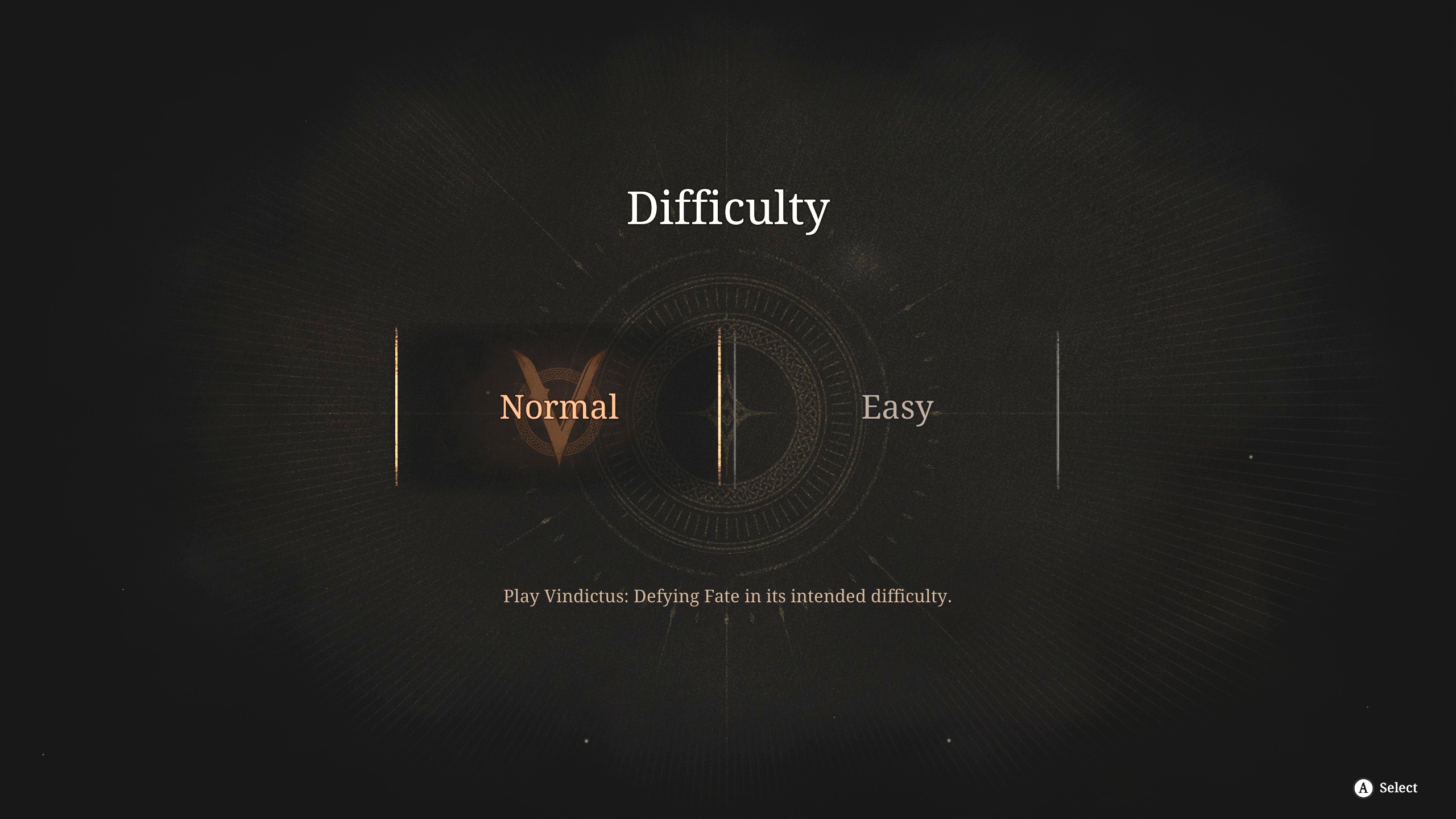 難易度は「ノーマル」か「イージー」の2択。腕に自信がある人はノーマル、ソウルライクアクションが苦手、または自信がない人はイージーを選ぶといいだろう
