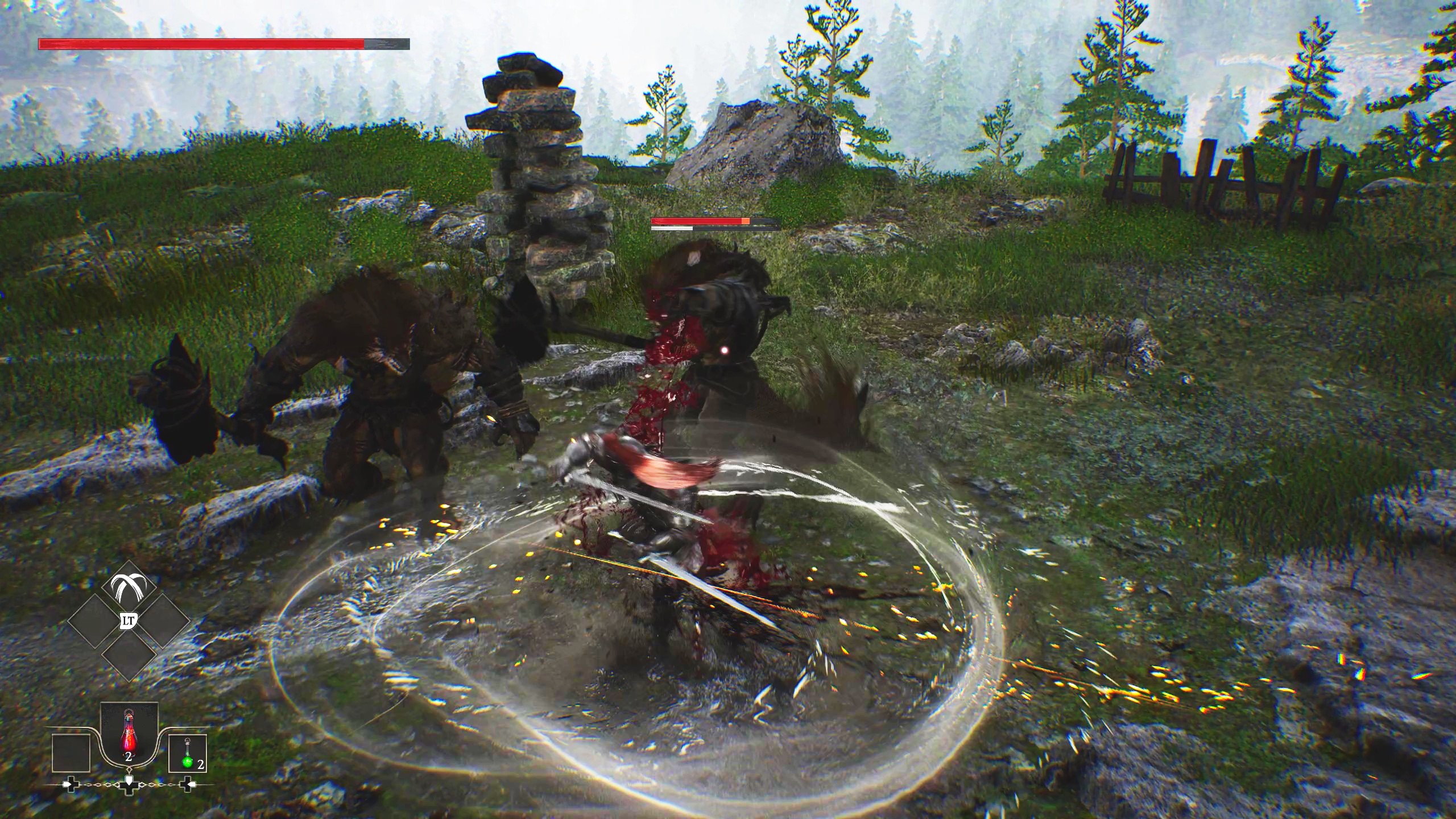 基本攻撃と強攻撃を駆使して、様々な敵と戦っていく