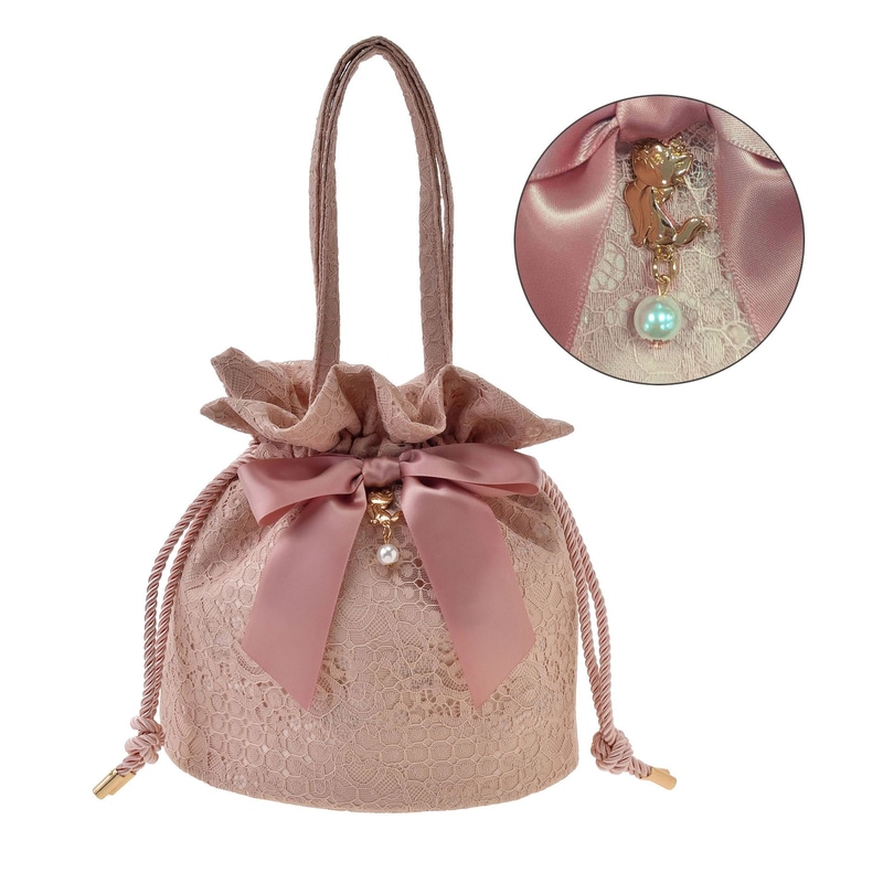 大きなリボンとマリーのチャームがアクセントになったレース素材を用いた巾着バッグ/価格：4,900円
