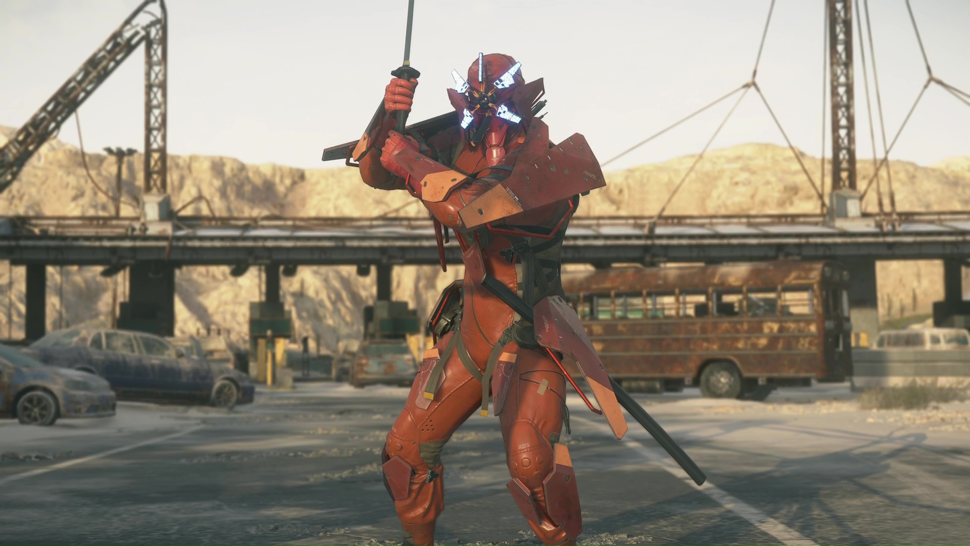 日本刀のような武器を使いこなす正体不明のレッドサムライ