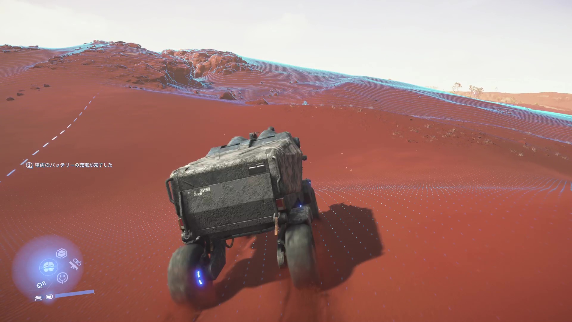 広大な砂漠は歩きでの移動は高温によりスタミナが奪われるので、車両での移動を推奨。砂嵐が発生することも