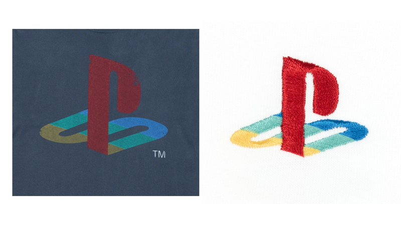 手捺染によるヴィンテージのような風合いのプリント（左）や微細な陰影や立体感のある刺繍表現（右）