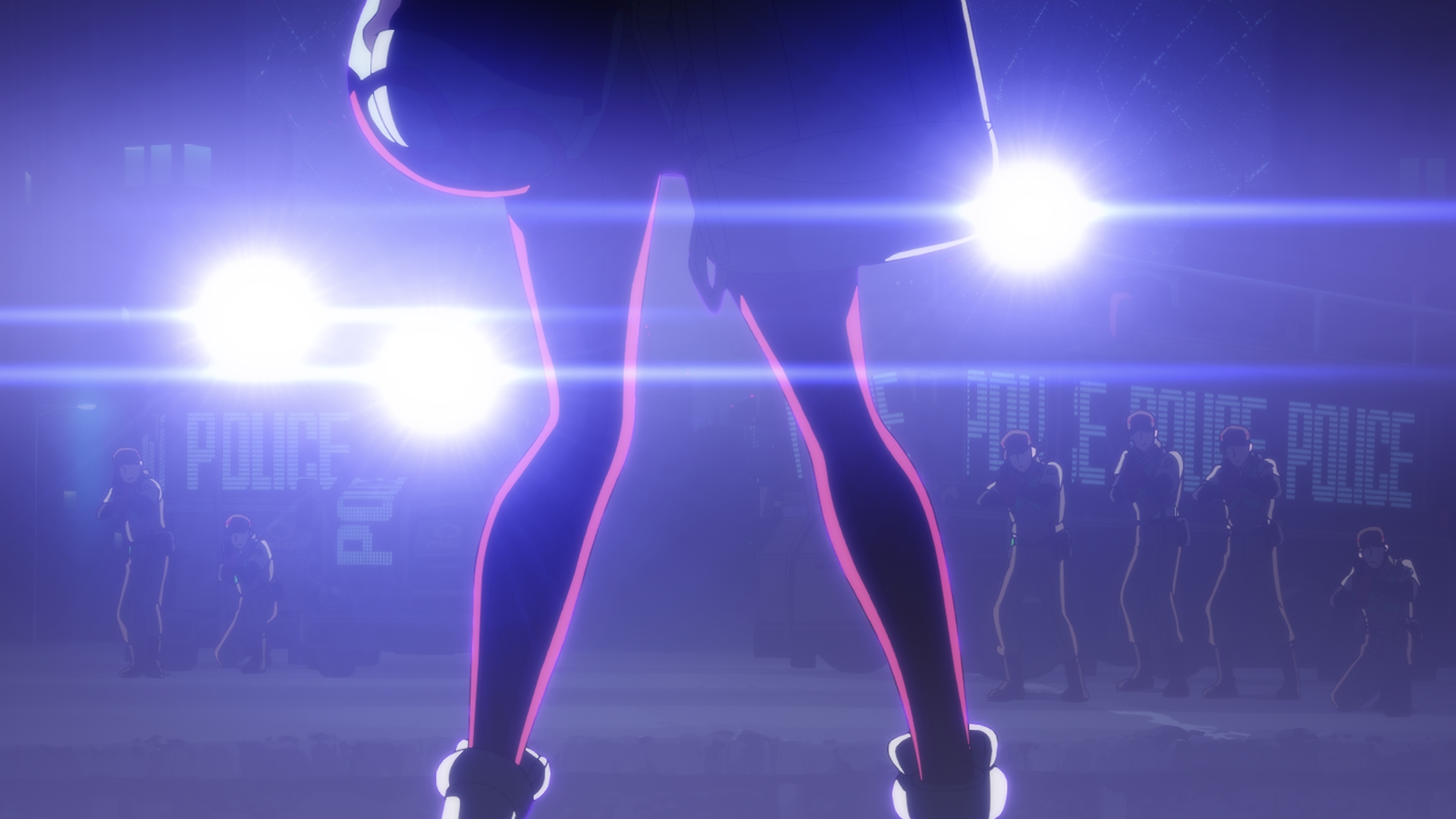 「GQuuuuuuX」の前で軍警に囲まれるマチュ