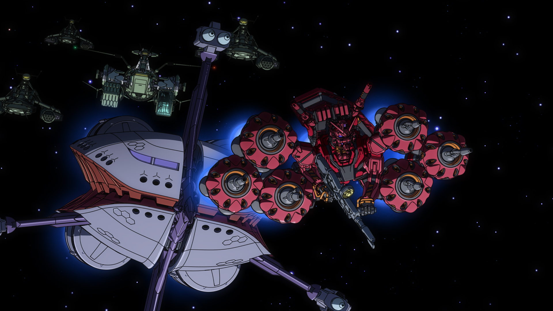 赤いガンダムはビットを装備してオールレンジ攻撃を行う。「ジークアクス」ならではの進化を遂げる