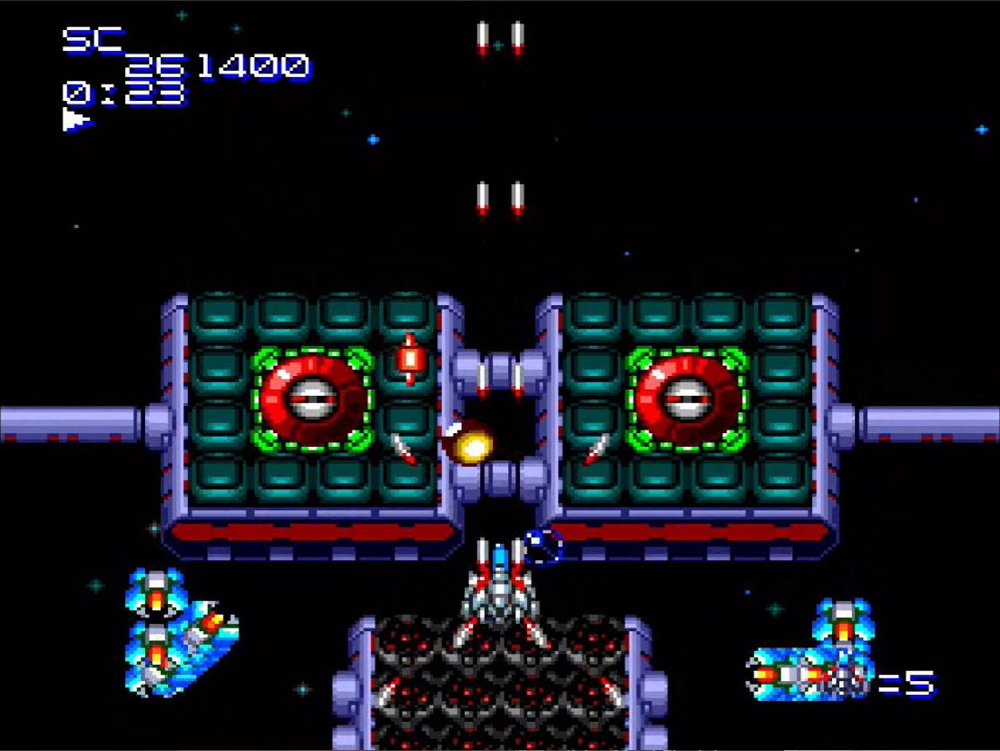 目玉のような地上物「デライラ」を2機同時に破壊した場合も、「スターソルジャー」と同様に8万点ボーナスとなる