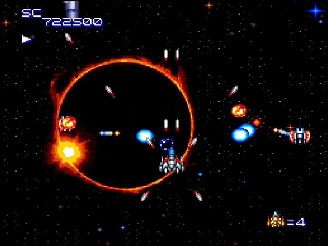 ステージ4の序盤より。赤く光る星が描かれた背景とBGM「Space Byway」がシンクロし、大いに感動した筆者思い出のシーン