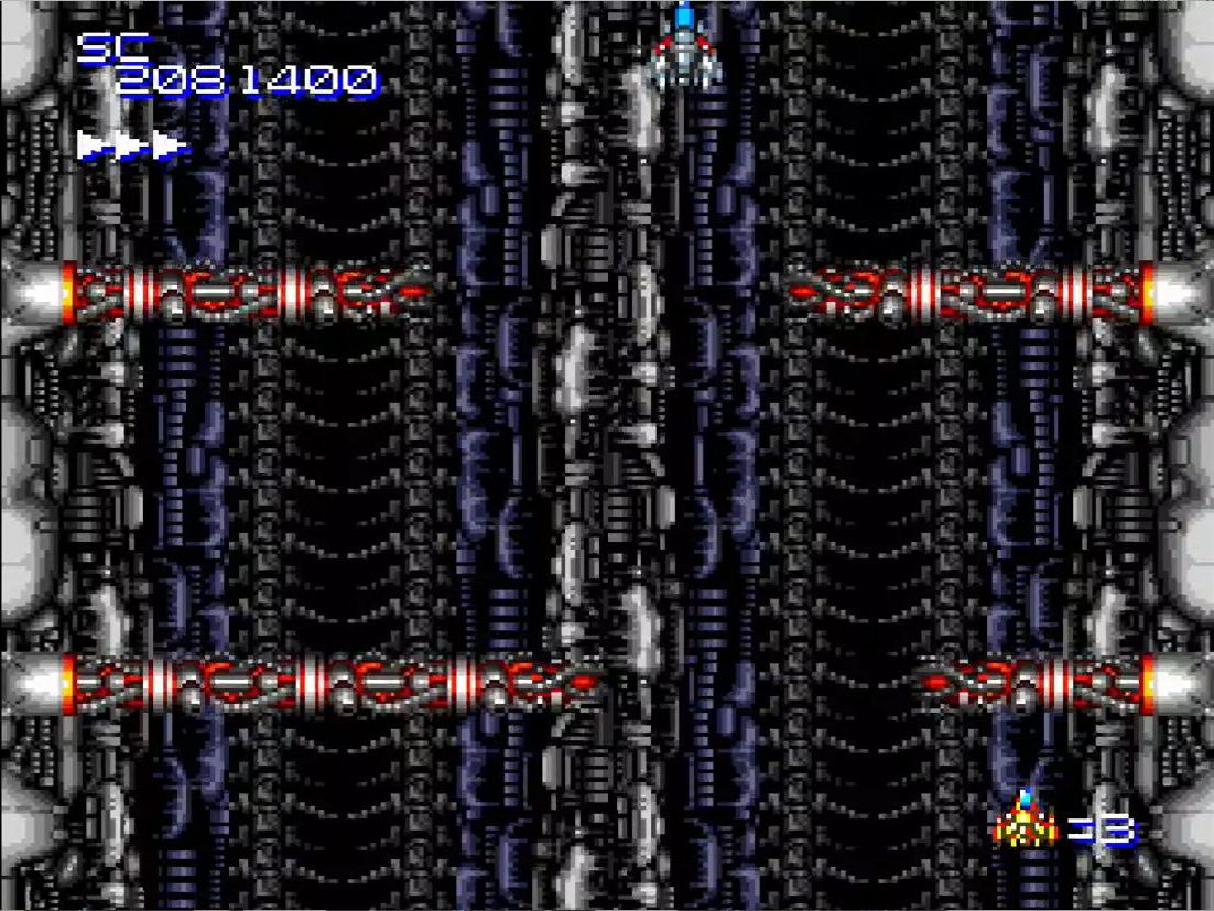 ステージ6の終盤、高速スクロールの脱出シーンでもテンションを大いに高めるBGM「Escape from Battle Ship」が流れる