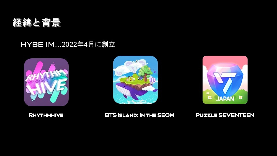 HYBE IMでは、主にアーティストに関連したスマートフォン用ゲームを手掛けてきた