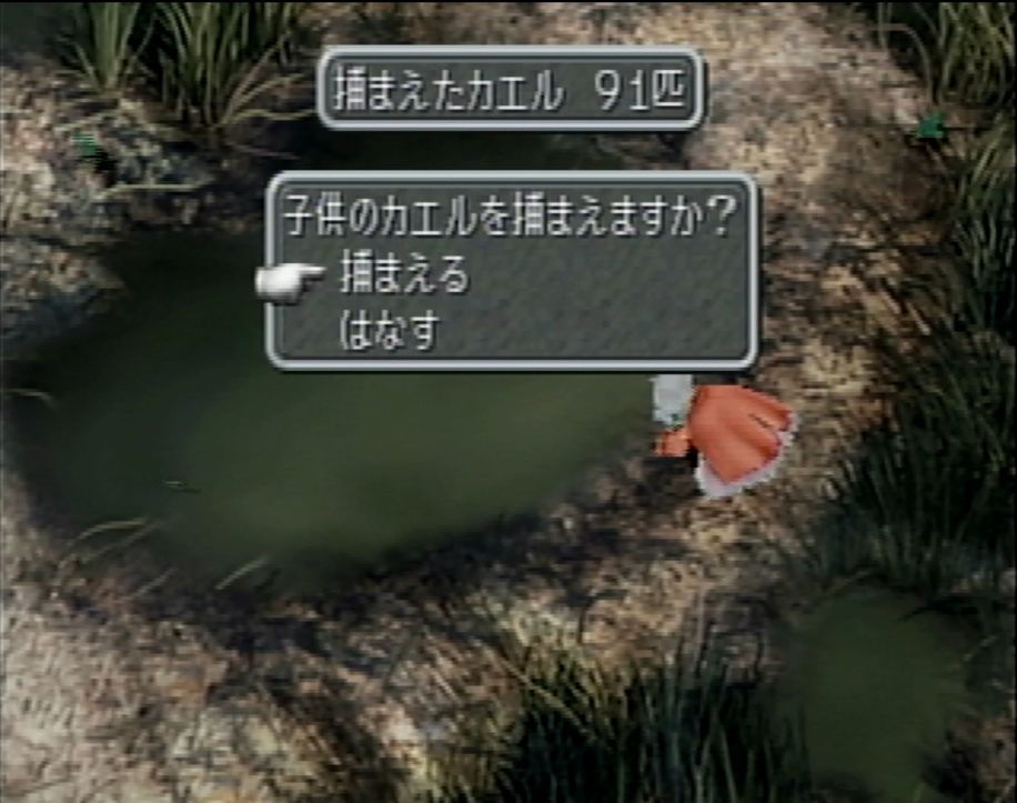ク族の沼。ここではクイナを操作し、一定数のカエルを捕まえると報酬がもらえる