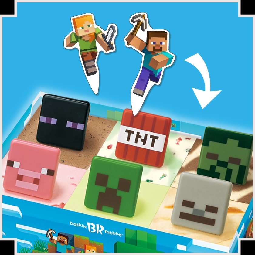 おなじみの四角いキャラクターがチョコレートやピックに