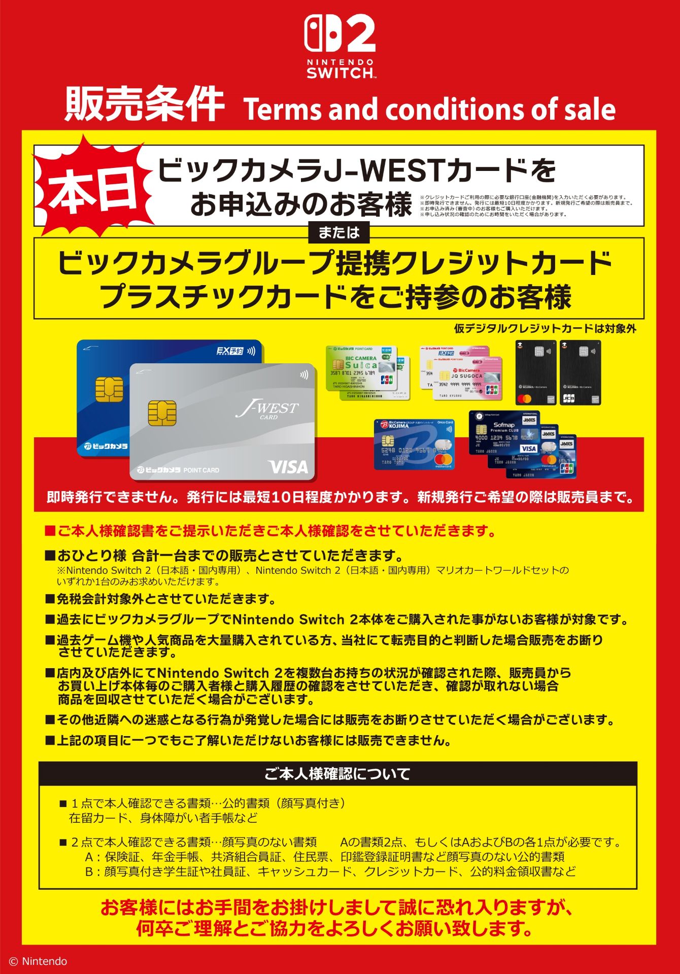 ビックカメラなんば店での販売条件