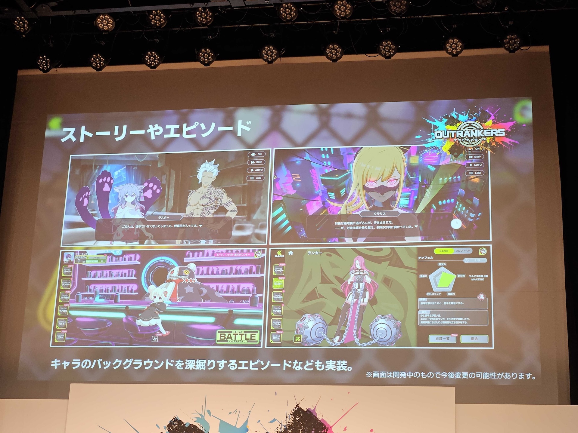 左から、コスプレイヤー 夏目まどかさん（クラリス衣装）、プロゲーマー 板橋ザンギエフ選手、女優・タレント 桃月なしこさん、声優 新井里美さん、コスプレイヤー 清水れいさん（リン衣装）