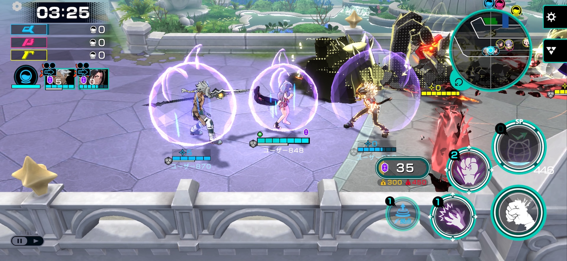 左から、コスプレイヤー 夏目まどかさん（クラリス衣装）、プロゲーマー 板橋ザンギエフ選手、女優・タレント 桃月なしこさん、声優 新井里美さん、コスプレイヤー 清水れいさん（リン衣装）