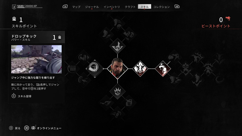 スキルツリーがあり、それらを解放していくことで戦い方に変化が生まれる