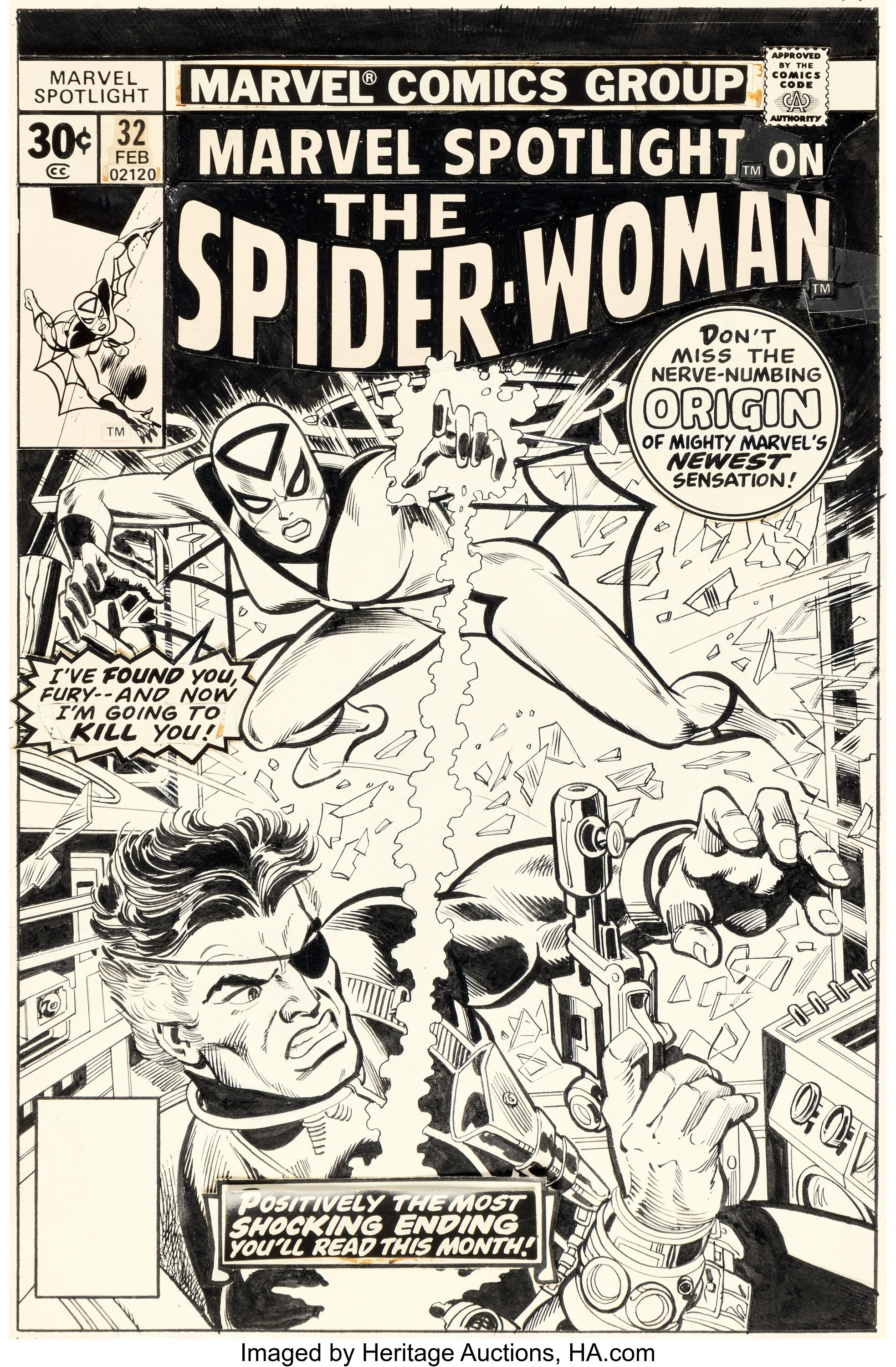 「マーベル・スポットライト」第32号 表紙原画（ギル・ケイン氏作）「スパイダーウーマン」初登場