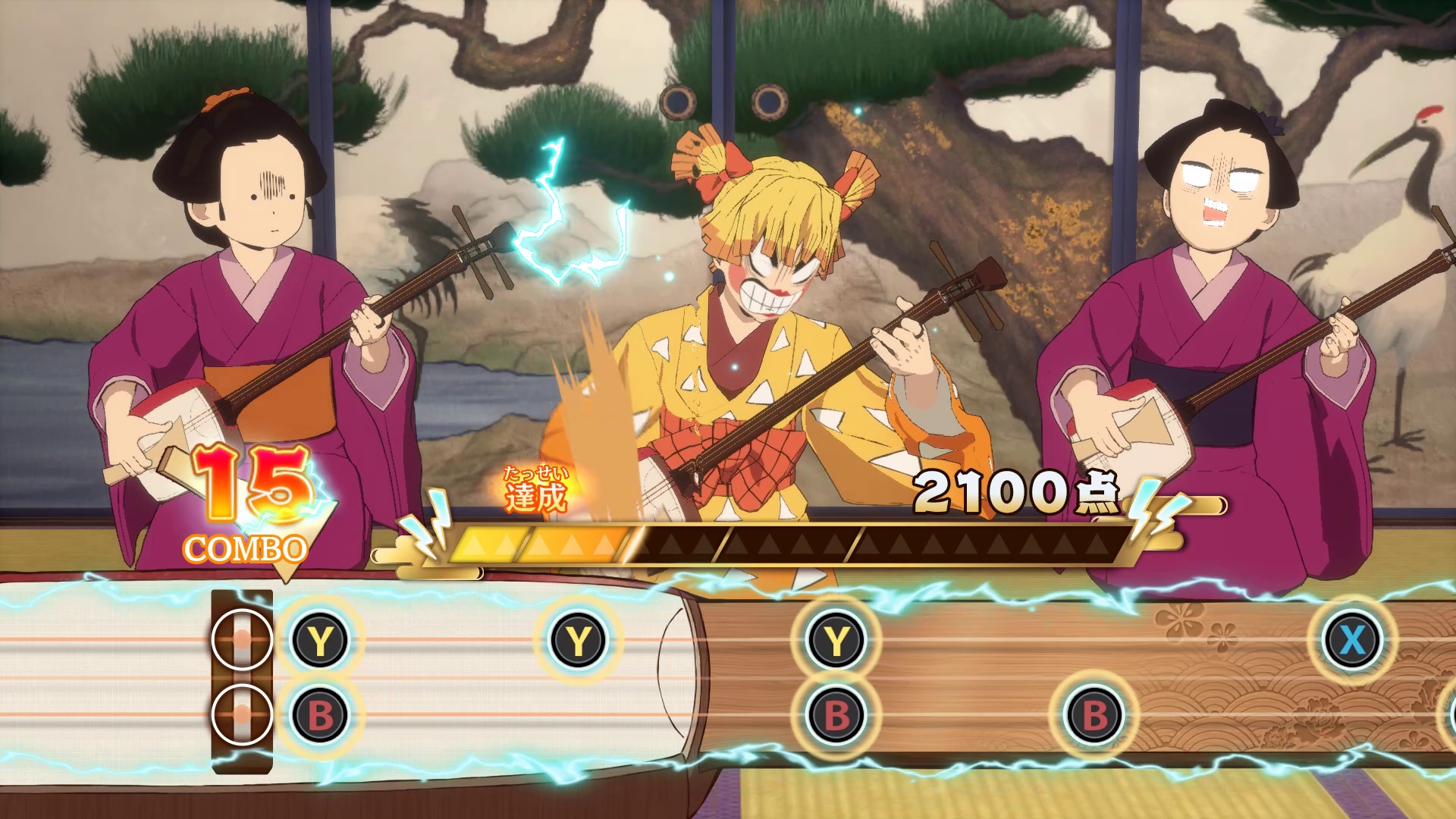 善逸パートでは三味線を弾くリズムゲームが展開される