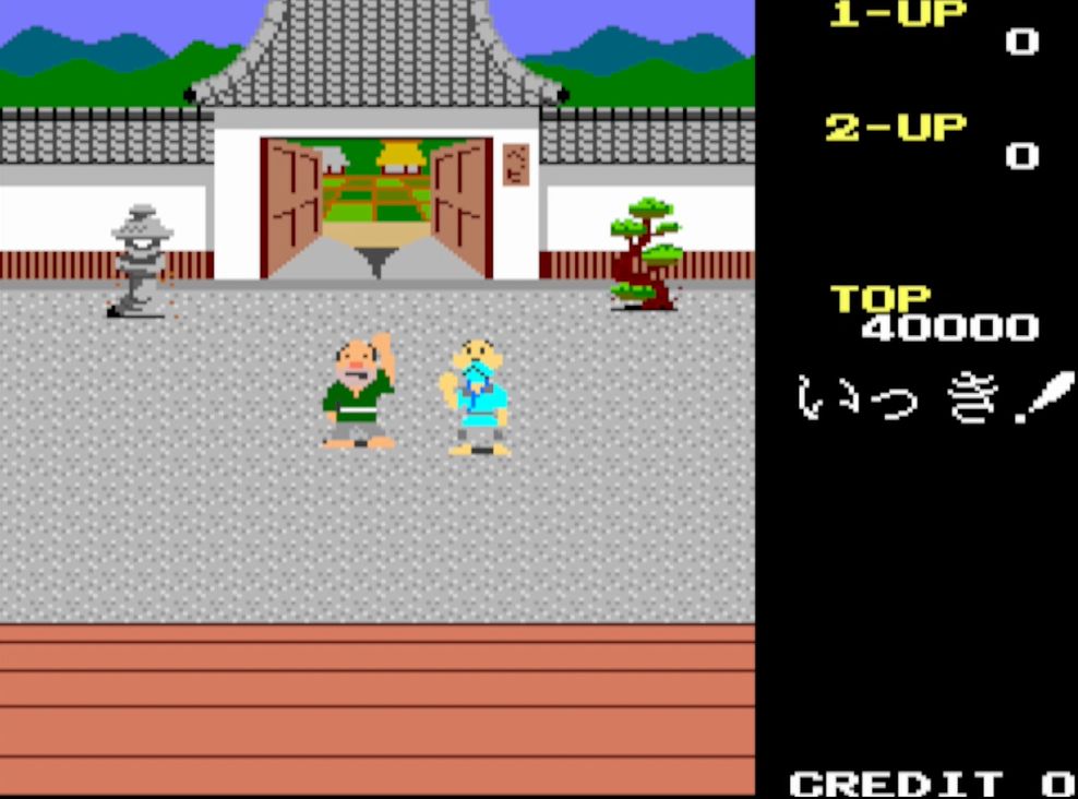 デモ画面には権べと田吾が、お代官様に年貢の取り立てを勘弁してもらうシーンが登場