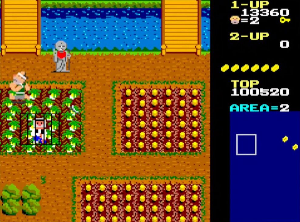 鍵を取って、牢屋に捕まっているお百姓さんを救出すると1UPする