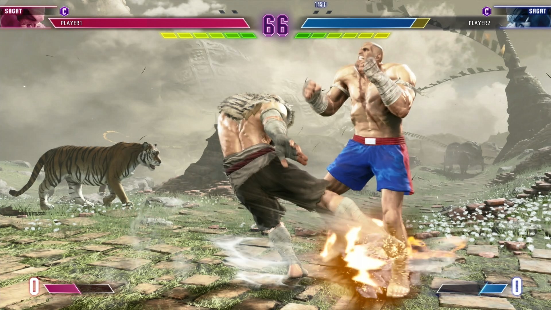 前に踏み込んでローキックを放つ。立ち状態からの下段攻撃なのがポイント