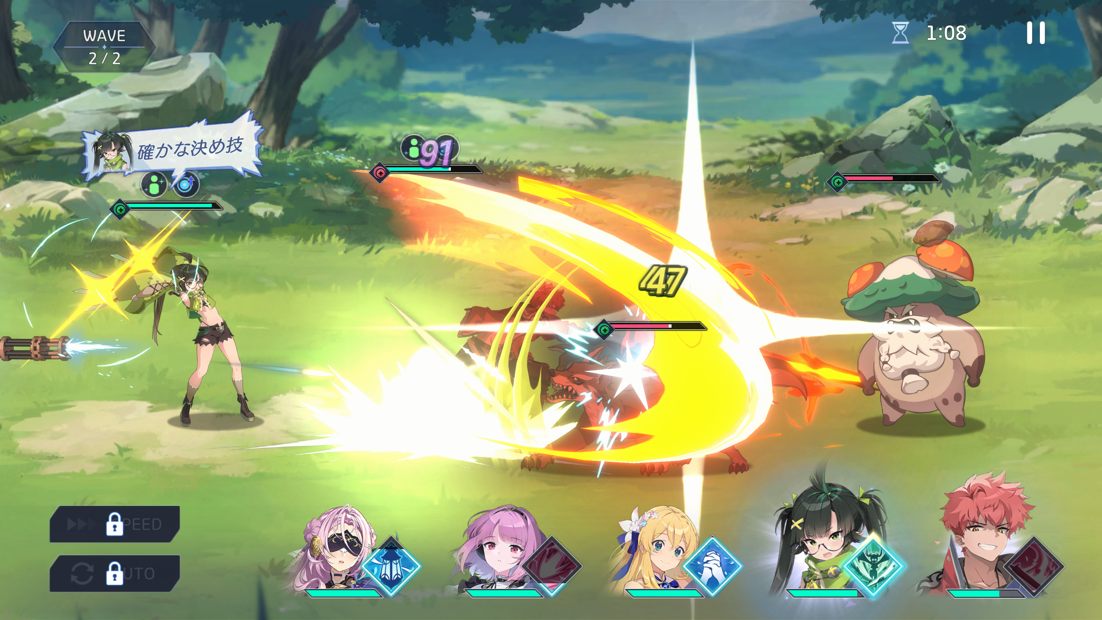 同社提供の開発中のスクリーンショットより。戦闘は自動で行なわれ、テンポよく進行するのでゲームとしてはスムーズに楽しめる