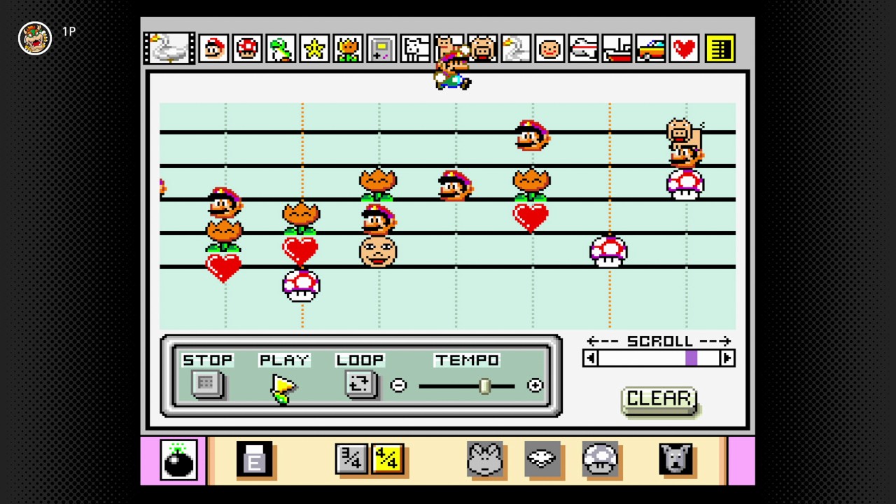 「サウンドコラージュ」では、五線譜の上にさまざまな音色をスタンプすることで音楽を作れる