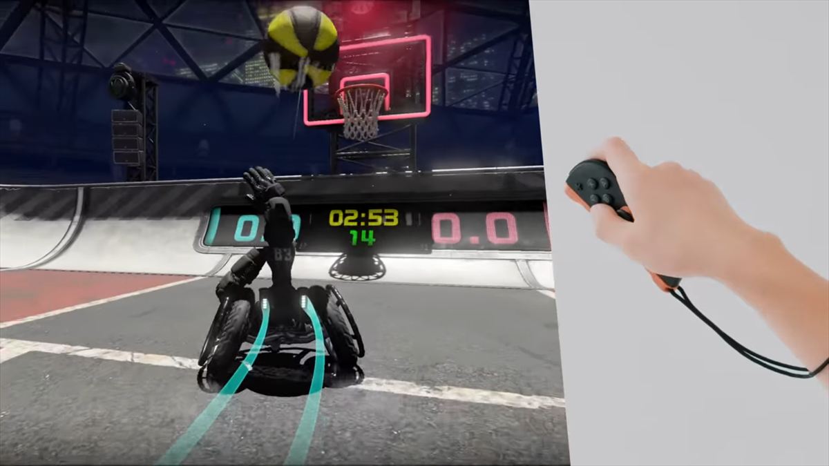 片手を振り上げることでシュートの動作に