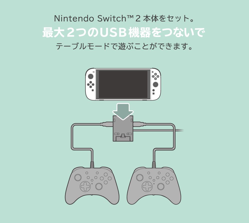 最大2つのUSB機器をつないで、テーブルモードで遊べる