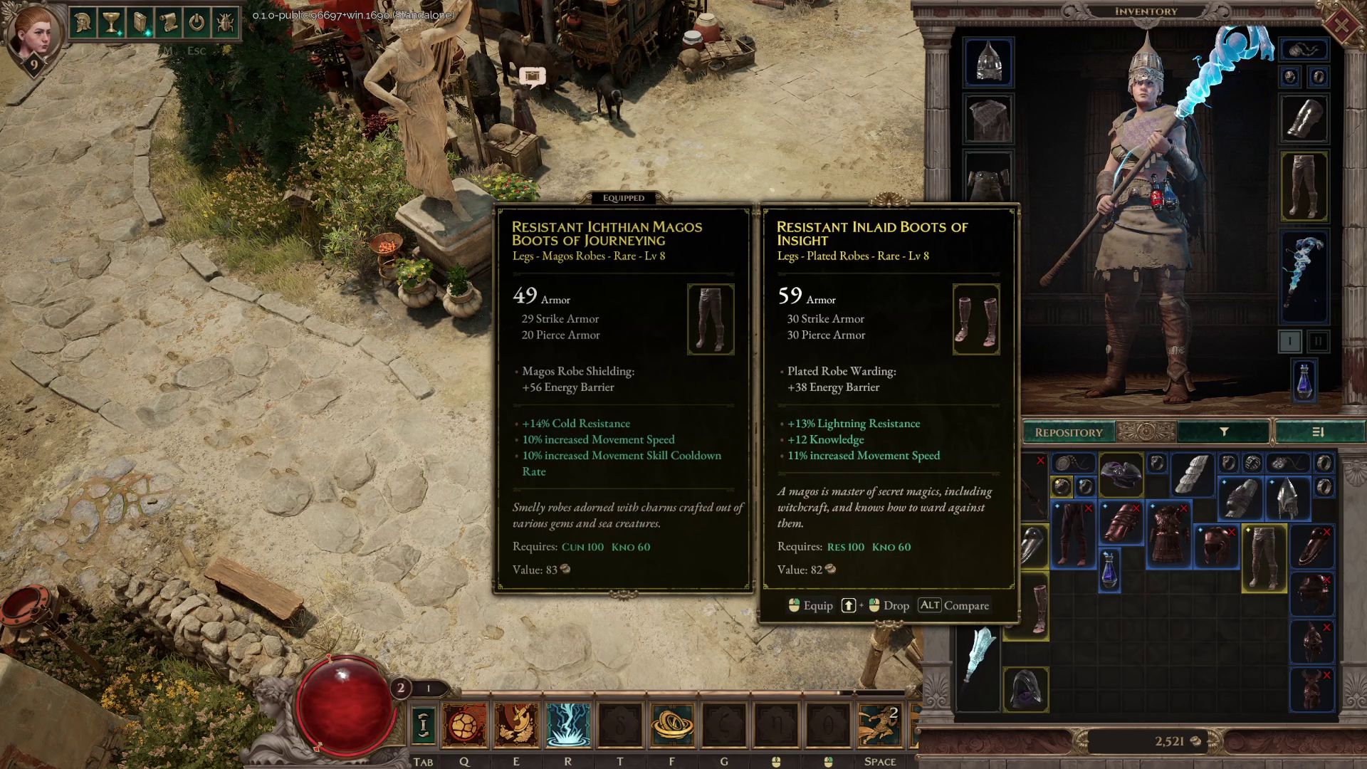 種類毎に効果が異なるベースのアイテムに、Affixがつくことで多種多様な装備が生まれる