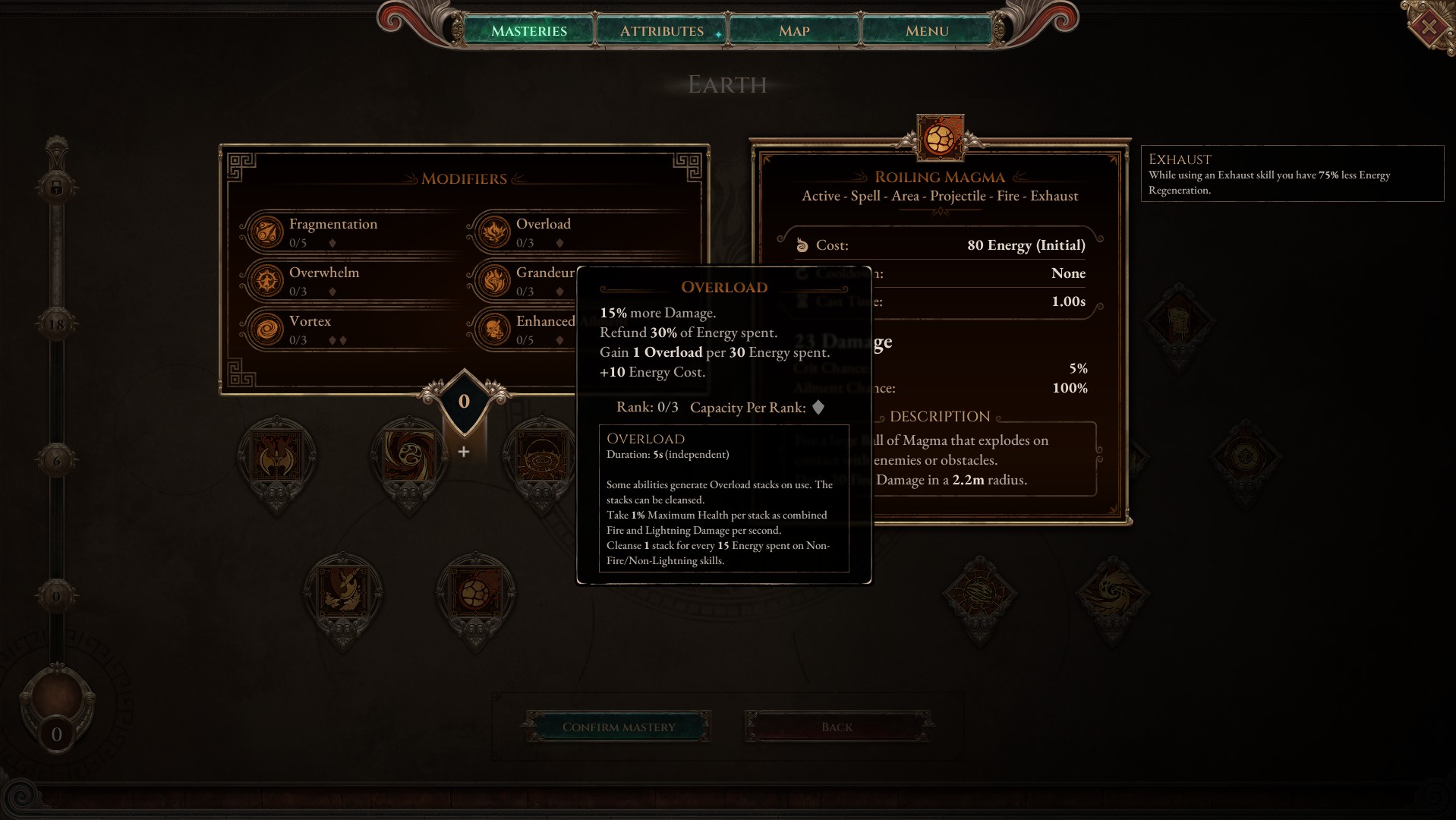「Overload」はダメージが上がるが、自分もダメージを受けるスタックが貯まる。使いこなすのが難しそうなカスタマイズもあるが、逆にこれを活かすようなビルドを考えるのもまた楽しい