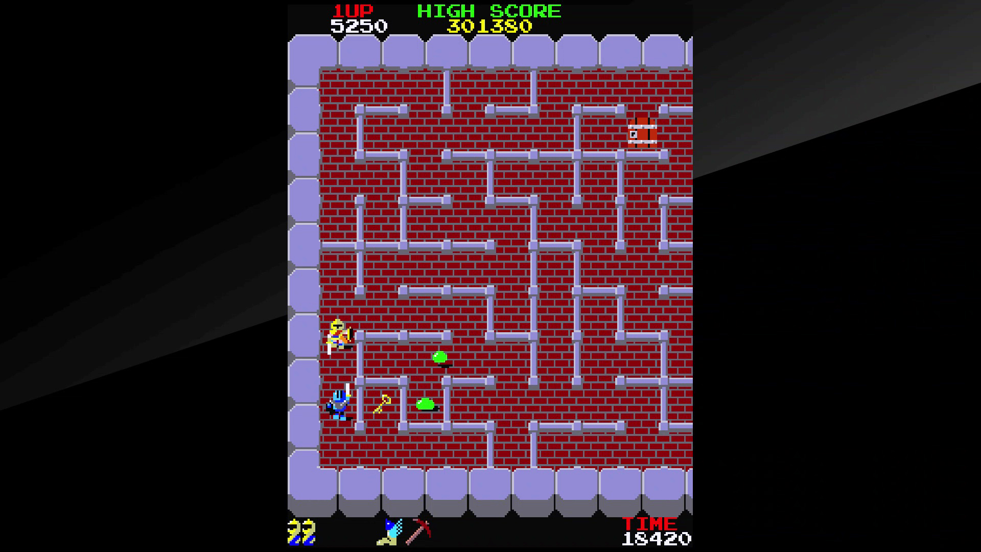 アーケード版「ドルアーガの塔」。現在は「アーケードアーカイブス」やSwitchの「ナムコミュージアム」でプレイ可能。これは前者の画面だ