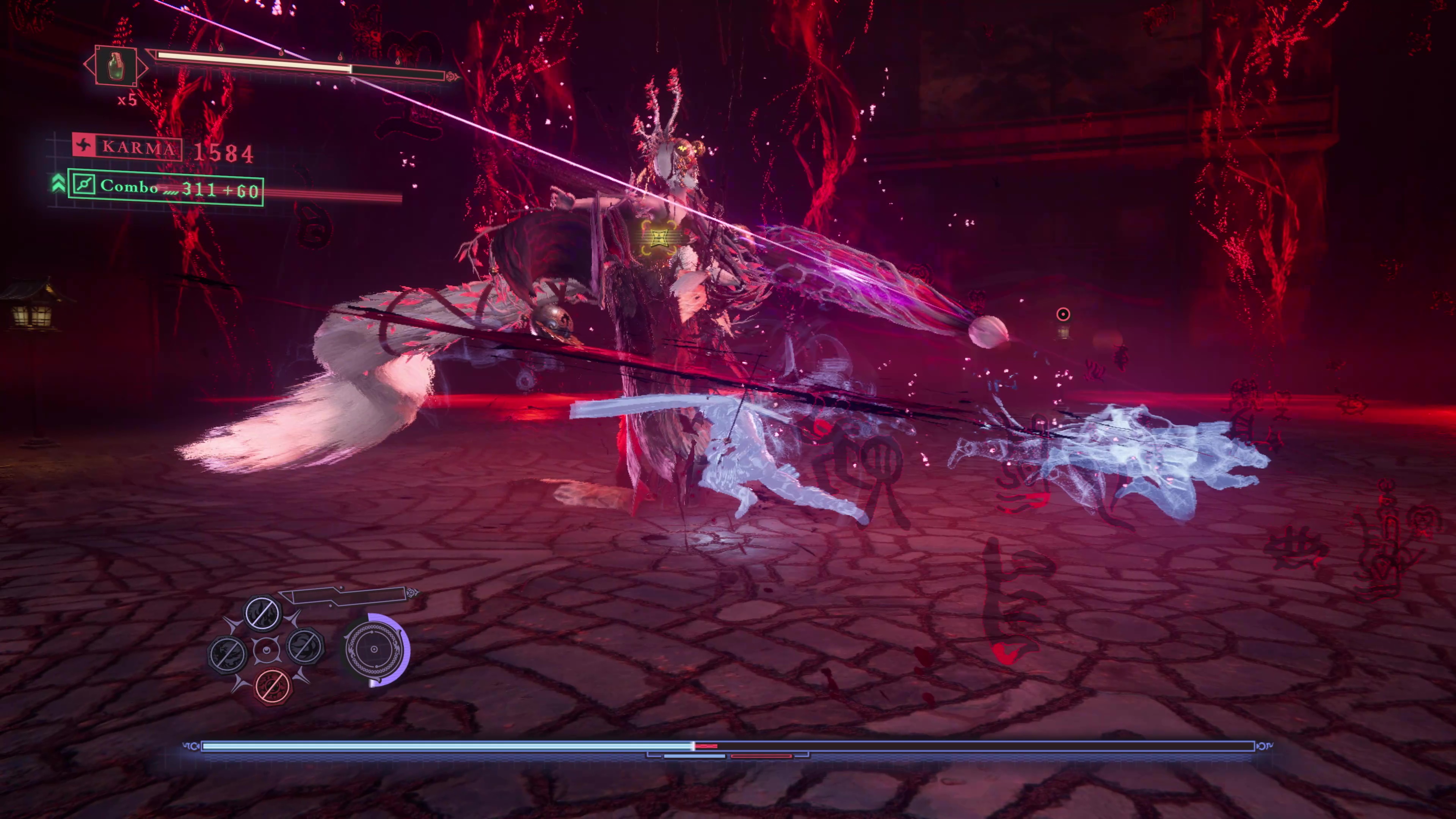 残像を残しながら敵を斬りまくる連続斬り。ヤクモの鵺の型よりもシンプルに使うことができる