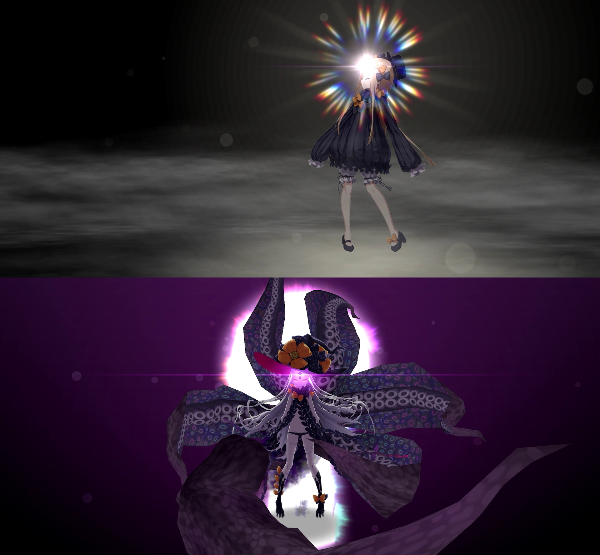 ★5フォーリナー「アビゲイル・ウィリアムズ」宝具〈光殻湛えし虚樹〉は初期状態では光に包まれる演出だが、再臨することで触手による攻撃へと演出が変化する